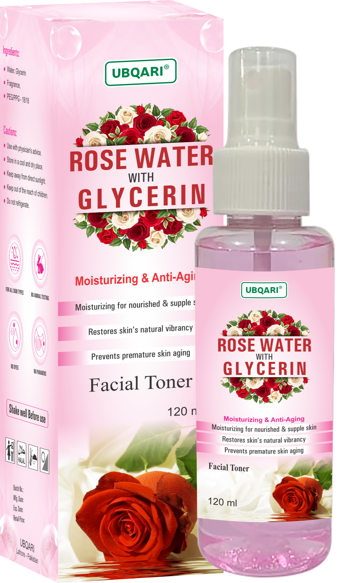 Ubqari Rose Water & Glycerin 120ml
